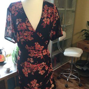 New with tags Apricot Black floral ruched  front side  mini dress